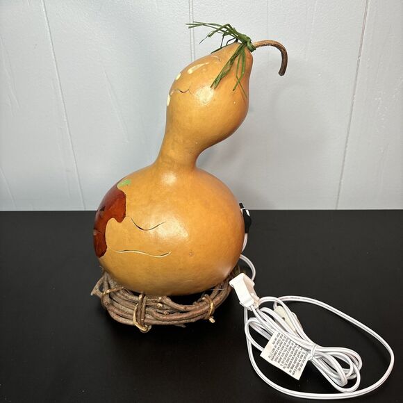 Halloween Gourd Hand Carved Ghost Jack-o-Latern Light - Picture 3 of 16